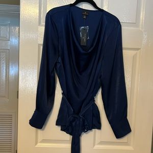 Women’s draped neck line Navy Blouse